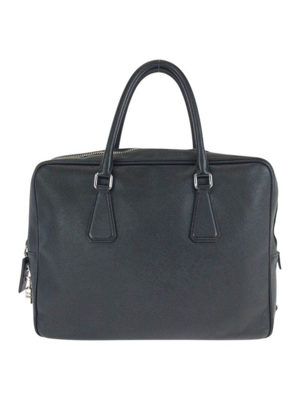 Prada Saffiano Black Silver Leather Business Briefcase